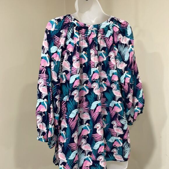 NWOT Crown & Ivy Curvy Flamingo Blouse.  Size 0X plus - Picture 5 of 7